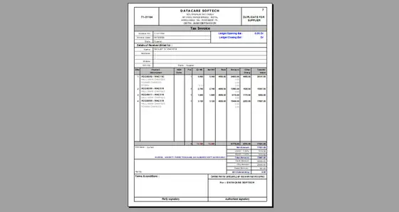 DataCare Next jewellery software – Tax invoice print screen