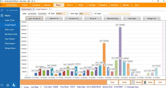 DataCare Next jewellery software – Sales graph report screen
