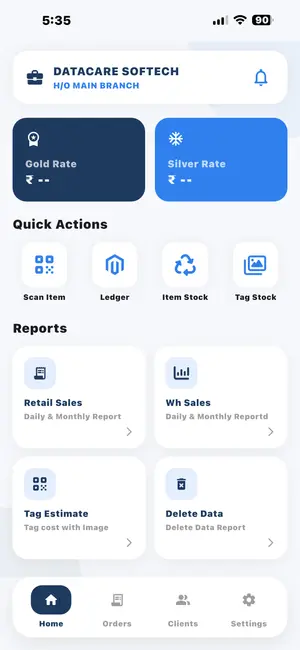 DataCare jewellery mobile app – Owner app dashboard
