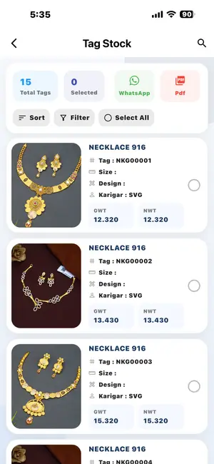 DataCare jewellery mobile app – Tag stock with images