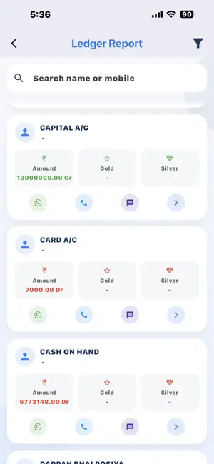 DataCare jewellery mobile app – Ledger report