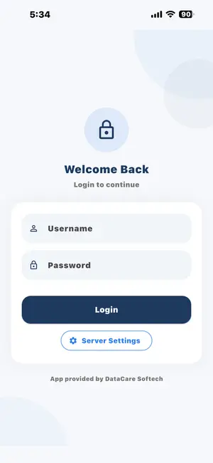 DataCare jewellery mobile app – Secure login
