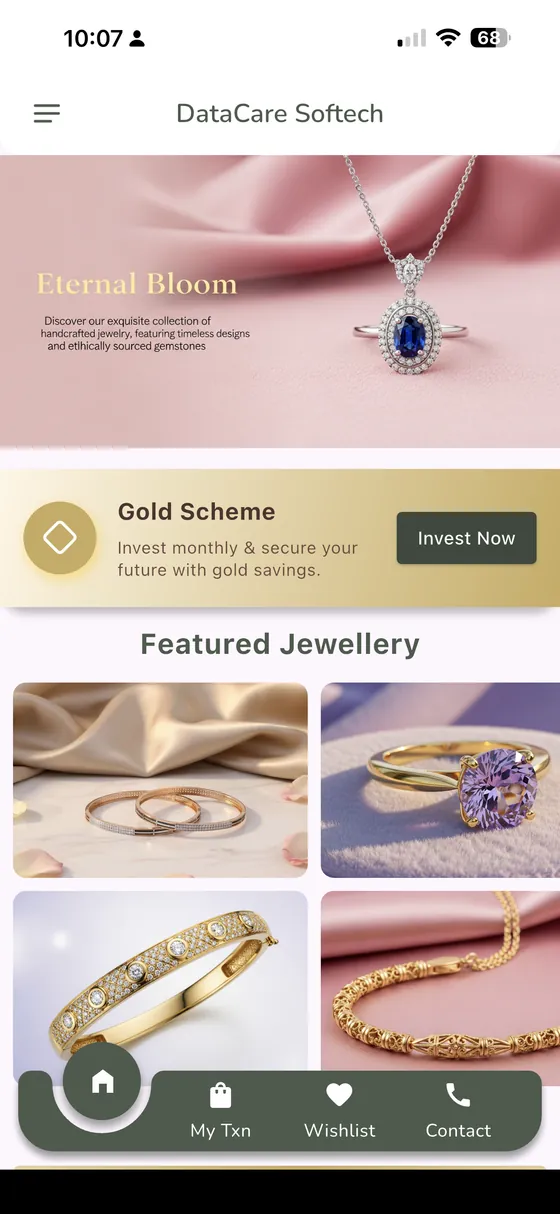 DataCare jewellery mobile app – Gold scheme app home