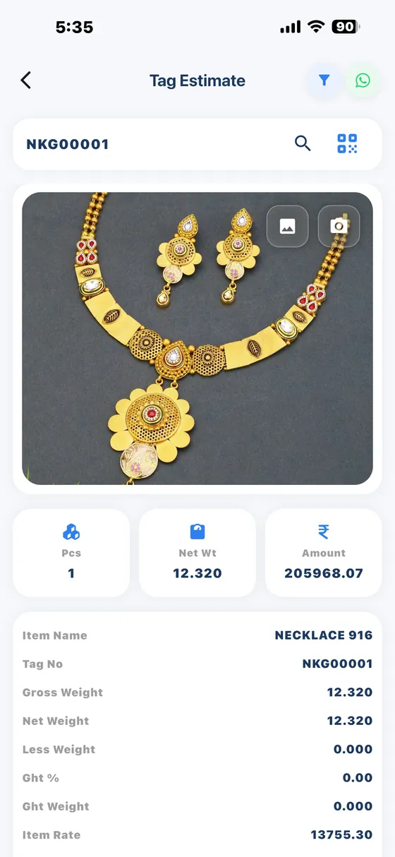 DataCare jewellery mobile app – Tag estimate