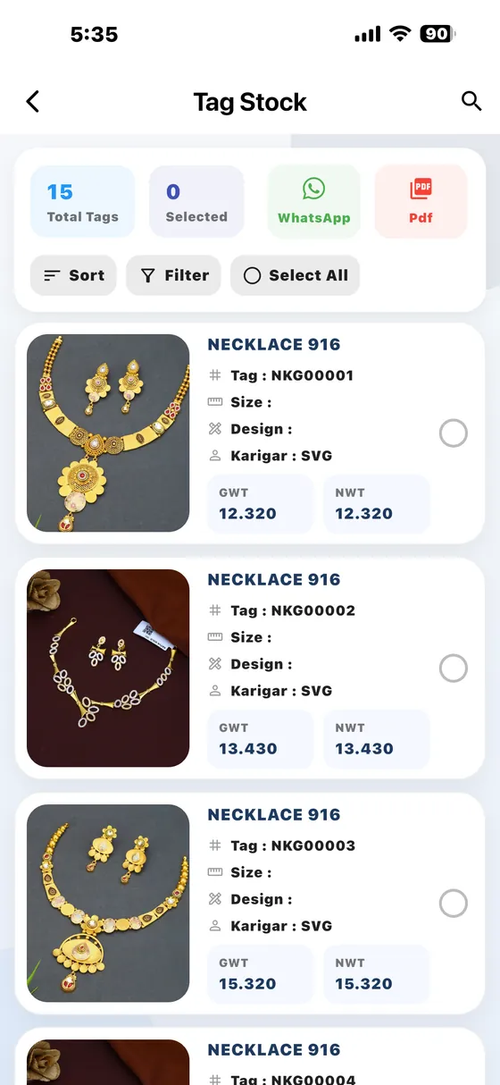 DataCare jewellery mobile app – Tag stock with images